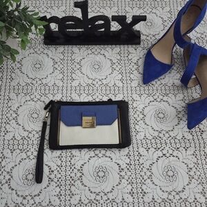 Nicole Miller Blue, Black & Cream Colorblock Wristlet